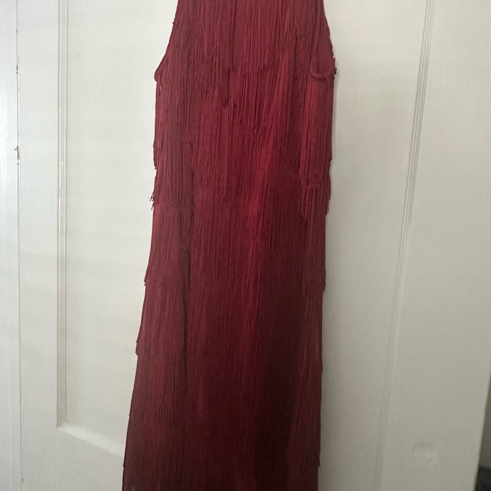 White House Black Market Burgundy Fringe Mini Dress